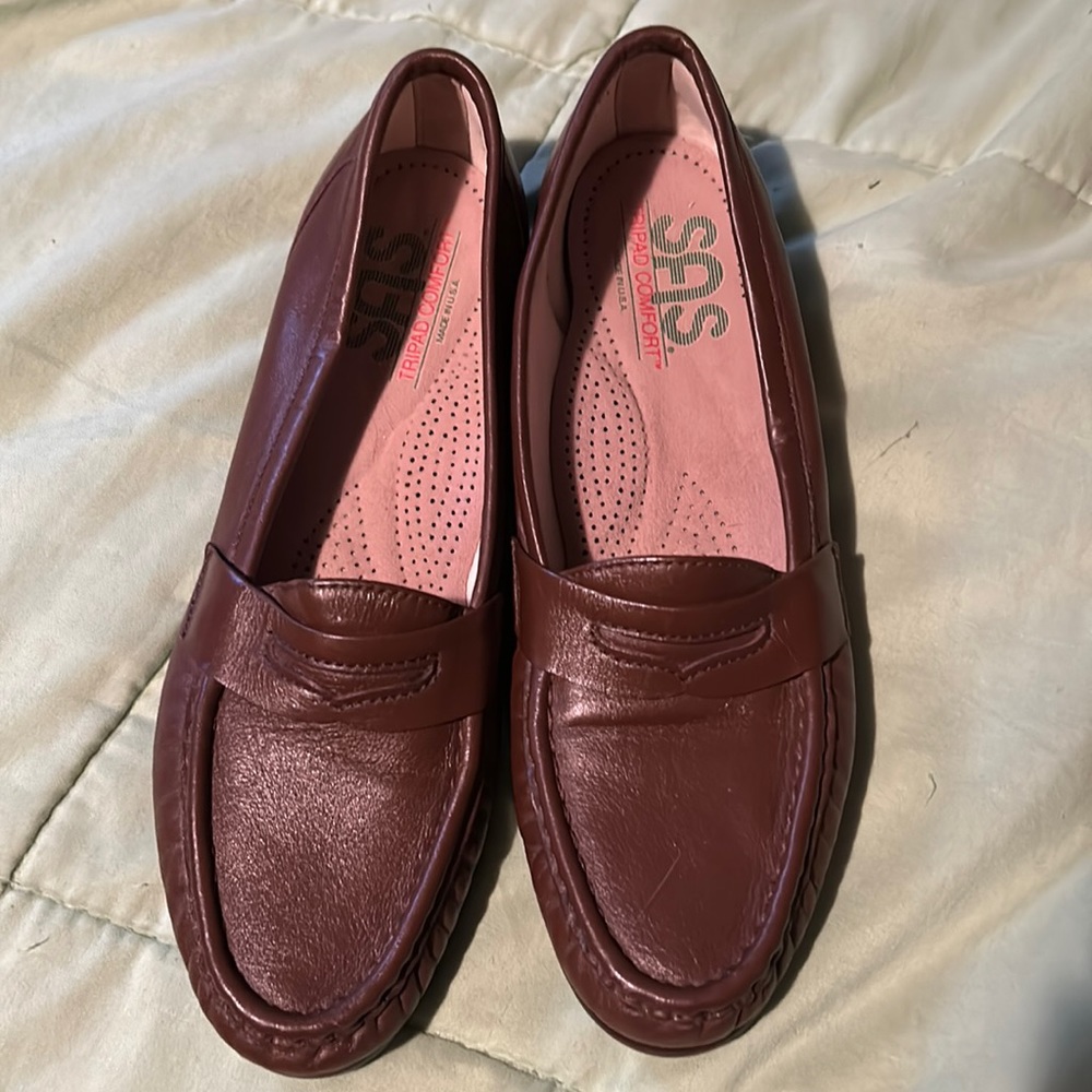 SAS Brown Leather Penny Loafer Tripad Comfort Shoe Flats Size 8 Narrow